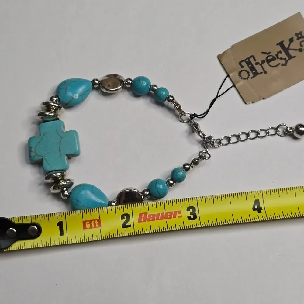 Treska Turquoise Cross Bracelet with Silver Accents Boho Jewelry New